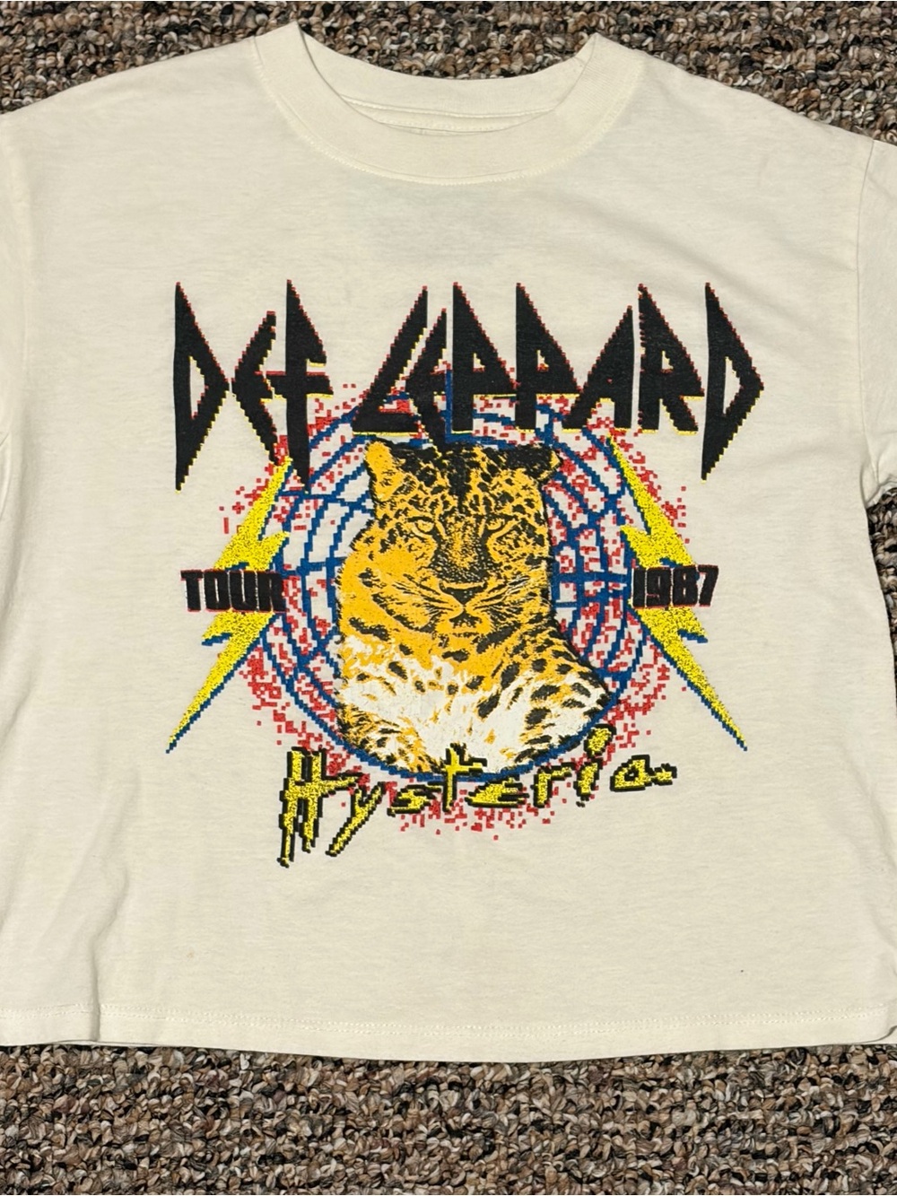 Def Leppard Graphic Tour Kids Tee - Cream with Yellow Leopard
